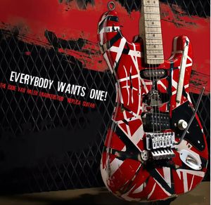 Van Halen Frank 5150 Relics Guitar Electric Guitar مزين بخطوط بالأبيض والأسود ، عاكس الضوء ، الشحن المجاني