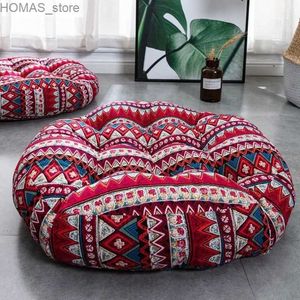 Yastık/dekoratif yastık etnik tarzı kalın dairesel pamuklu keten renkli tatami sandalye ofis koltuğu ev kat dekorasyonu için yumuşak yastık kanepe y240401