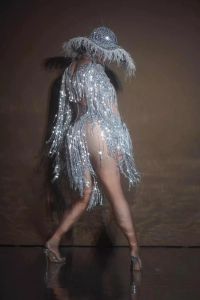 Sparkly Sequin Fringes Bodysuit Hat Costum