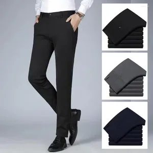 Men's Suits Classic Office Business Pants High Waist Slim Fit Stretch Dress Trousers Black For Male Elastic Formal Suit