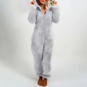 Winter warmer Pyjamas Frauen Onesies Kapuze flauschiger Fleece -Overall -Niederlagen Nachties Nighties Reißverschluss Langarm Strampler Pyjama Homewear