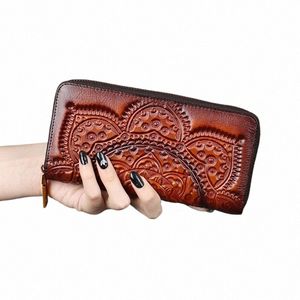 women Lg Wallet Clutch Bag Genuine Leather ID/Credit Card C Holder Retro Lady Female Real Cowhide Mey Bags Wrist Purse 95Yz#