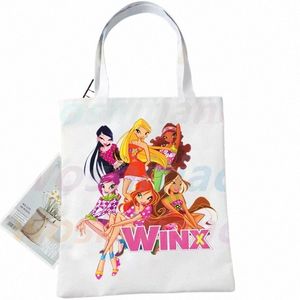 winx Butterfly Fairy Print Canvas Shoulder Tote Bag for Women Handbags Eco Reusable Shop Bag Vintage Fi Ulzzang Bags w8Gk#