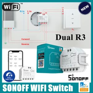 Control SONOFF DUALR3 Dual R3 Lite Smart Wifi Curtain Switch for Electric Motorized Roller Shutter Control Work with Alexa Google Home