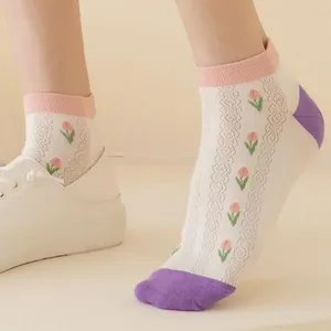 Women Socks Sweat Absorption Casual Fashion Non-Slip Thin Breathable Women's Mesh Ankle Webbing Boat Sock Cute Flowers