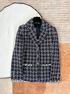 新しい高品質の小さな香りの風の織り粗いツイード気質シングル胸ジャケットの女性のためのトップ