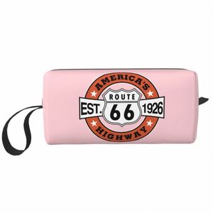 Anpassad FI Route 66 Travel Cosmetic Bag Women America's Highway Biker Makeup toalettartiklar Organiser Lady Storage Dopp Kit 25nu#