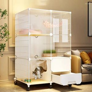 Cat Carriers Nordic Panoramic Cages Home Indoor House Litter Box Integrated Villa Large Free Space Pet Products Cage For Cats