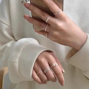 Cluster Rings 925 Sterling Silver Geometric Simple Design Pearl For Women Girls Fashion Daily Adjustable Handmade Wedding Party Ring