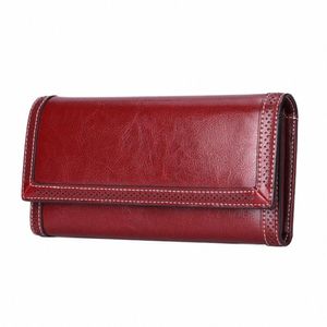 wallets for women Lg Large Capacity purses Wallet Oil Wax Leather m1AA#