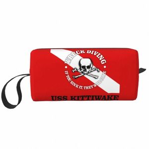 Uss Kittiwake Scuba Diving Travel Cosmetic Bag para Mulheres Diver Dive Flag Higiene Pessoal Maquiagem Organizador Lady Beauty Storage Dopp Kit 08bN #