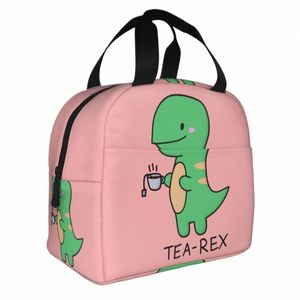 cute Tea T-Rex Baby Insulated Lunch Bag for Women Cooler Thermal Food Carto Dinosaur Lunch Box Cam Travel Picnic Bags 858n#