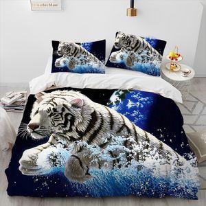 3d Tiger Leopard Wolf Hayvan Lüks Yorgan Yatak Seti, Nevresim Kapak Yatak Seti Yorgan Kapağı Yastık Kılıfı, Kral kraliçe yatak seti