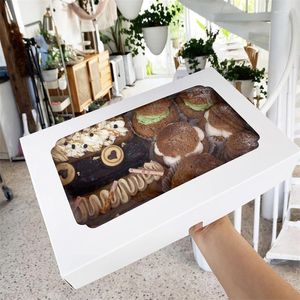 Present Wrap 5st Gold White dessert Packaging Box Puffs Swiss Roll Cake Favor med Clear Window Birthday Party Cookiesdecoration