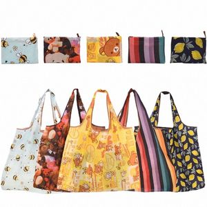 foldable Bee Bear Cat Fr Pattern Large Shop Bag Wable Reusable Easy to Carry Capacity Handbags c55X#