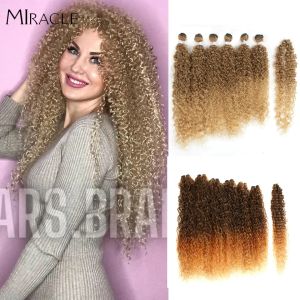 Weave Afro Kinky Curly Hair Bundles 6pcs/Pack 22 24 26inch 1pcs Crochet Hair Ombre Blonde Synthetic Hair Curly Weave Bundles Miracle