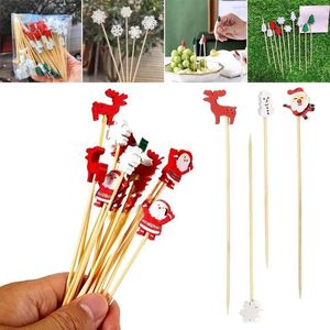 Forks Christmas Series Bamboo Picks Cartoon Snowflake Shaped DIY Disposable Skewers Household Toothpicks Cake