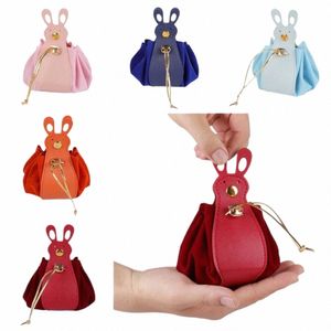 pu Leather Veet Drawstring Bag Korean Style Storage Bag Carto Rabbit Ear Handbag Large Capacity Jewerly Packing Bag 72e5#