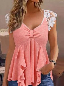 Frauen T Shirts 2024 Spitze Geraffte Rüschen Cap Sleeve Bluse Rosa Y2k Top Frauen Verkauf Hohe Qualität Marke Kleidung komfortable Chic