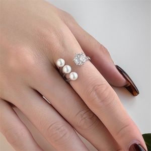 Drei 5-mm-Muschelperlenringe für Damen, 925er-Sterlingsilber, Designer-Diamantring, 8A-Zirkonia, Luxusschmuck, lässiger Alltagsoutfit, Geschenkbox, Größenöffnung verstellbar