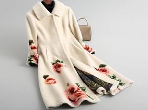 Real Fur Coat Winter Jacket Women Sheep Shearling Fur 100 Wool Coat Korean Vintage Print Floral Long Jacket HQ18OX009C YY3391001939