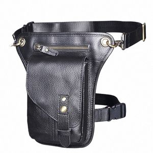 Grain Real Leather Design Classic Shoul Sling Bag Phe Pouch Travel Fanny Midjebältet Pack Ben Lårväska för män Male 211-6 S49B#