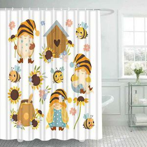 Shower Curtains Summer Watercolor Sunflowers Cute Gnome Bee Bathroom Frabic Waterproof Polyester Bath Curtain With 12 Hooks