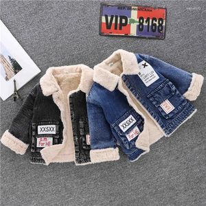 Daunenmantel Kinder Plüsch Junge Haarkragen Denim Mode Kleid Warme Jacke Frühling und Herbst 0-7 Jahre alt