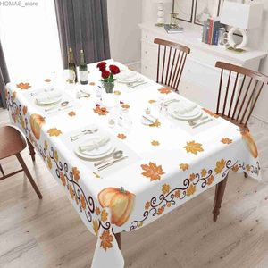 Bordduk Fall Thanksgiving Pumpkin Maple Leaf Rectangle Tracloth Party Decorations Återanvändbara vattentäta bord täcker köksbordsdekor y240401