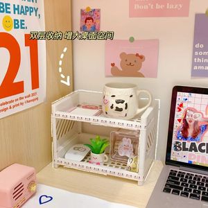 2024 Double Fold Storage Shelf Simple Desktop Storage Shelf Pink Desk Accessories Organizer Office School Supplies for Double Fold Storage