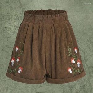 Pantaloncini da donna Casual a forma di fungo a vita media Pantaloni jacquard larghi femminili estivi Abbigliamento donna in velluto a coste con filettatura a vite vintage