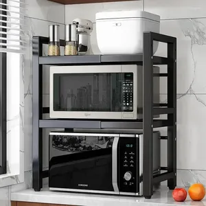 Supporti per rack da cucina Scaffalature retrattili Forno a microonde Armadi multifunzionali da tavolo a doppio piano per uso domestico