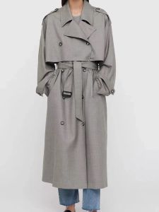 Płaszcz Trench dla kobiet 2023 Rów średniej długości żeński temperament podwójnie piersi z szarfą modą odzież wierzchnią wietrzną