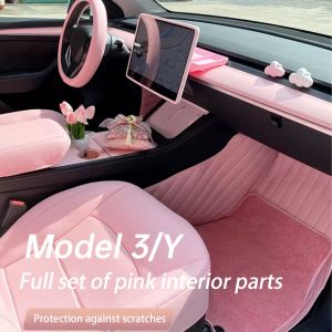 Tesla Model 3 Y Pink Center Console Storage Box Protective Trim Steering Wheel Sido -täcke Armstäckning Vattenkoppsbegränsare