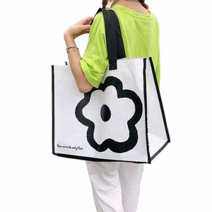 1pcs Simples Padrão Fr Burlap Shop Bag Grande Capacidade Fr Impresso Reutilizável Lidar Com Sacos De Ombro Bolsa Presentes X9XQ #