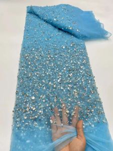 Tessuti nigeriani bianchi tessuti in pizzo eleganti perle eleganti pietre di lusso di lusso in pizzo di tulle francese per la festa WS88110V