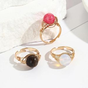 Cluster Rings Handmade Wire Wrapped Ring For Women Men Natural Stone Crystal Adjustable Finger Retro Jewelry Wholesale