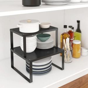 Kitchen Storage Simple Countertop Tiered Shelves Desktop Racks Cabinet Compartments Divided Single Layer Pot