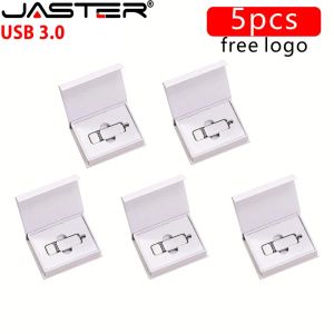 5 PCS Lot Yüksek Hızlı USB 3.0 Flash Sürücü 128GB Ücretsiz Özel Logo Bellek Çubuğu 64GB 32GB 16GB Beyaz Kağıt Kutusu U Disk Deri 8GB