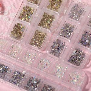 Nagel glitter 1 låda kristallkonst strass guld silver diamant färgglad platt botten blandad form diy 3d dekoration i 12 cell potten