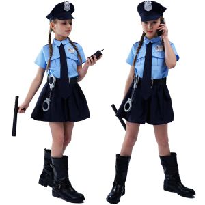 Gilrs Police Uniform Fantasia Cosplay Costume Child Halloween Party Dresses Carnival Costume Disguise Wednesday Occupation