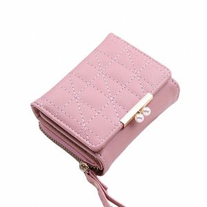 Vintage Kurze Geldbörsen Frauen Geldbörse Leder Perle Haspe Geldbörsen für Frauen Damen Mädchen Kartenhalter Clutch Bag Einfarbige Brieftasche P1w3 #