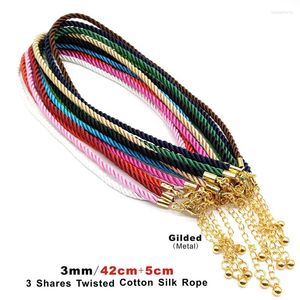 Chains 3 Pcs/lot 3mm Strand Rope Silk Cord Necklace Lobster Clasp String Gold Color Chain DIY Pendant