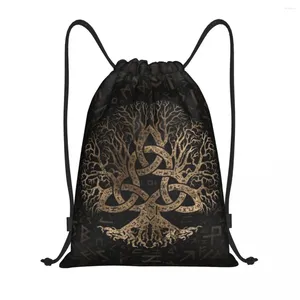 Shopping Bags Tree Of Life With Triquetra On Futhark Drawstring Backpack Sports Gym Bag For Men Women Vikings Sackpack
