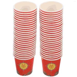 Disposable Cups Straws 100pcs Chinese Themed Small Paper Toast Tea