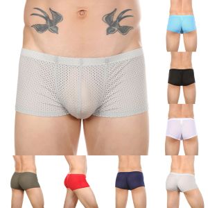 Sexy Arrow Panties Men Mesh Boxer Briefs Penis Convex Underwear Hollow Breathable Lingerie Slip Homme Mens Swim Shorts