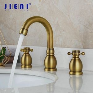 Torneiras de pia do banheiro Jieni Antique Bronze Banheira Torneira 3 Pcs 2 Alças Swivel Basin Deck Mount Stream Mounted Mixer Tap