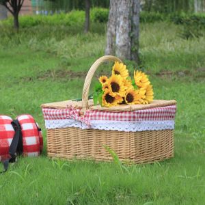 Cestas de pão cesta de piquenique rattan cesta de mão com tampa removível caixa de armazenamento de lanche de frutas cesta de flores de casamento armazenamento de cozinha