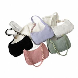 Fi Vintage Handbags Women Autumn Winter Corduroy Inferarm bag bag Zipper Counter Contrade Female Loved Disual Handbag J3XV#