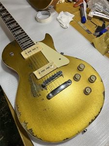 Gitara elektryczna mahoniowa body mmaple szyja niestandardowa Goldtop Relic P90-01.11